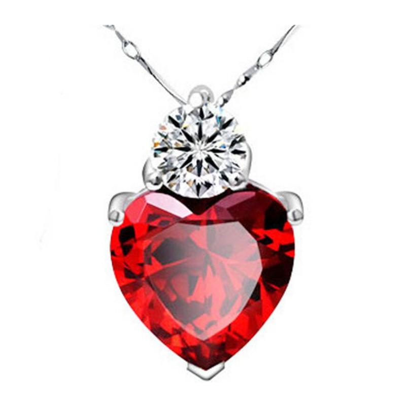 

Latest Hot Sale Jewelry Ladies Necklace Simple Beautiful Creative Style Fashion Red Glittering Love Heart Silver Color Necklace
