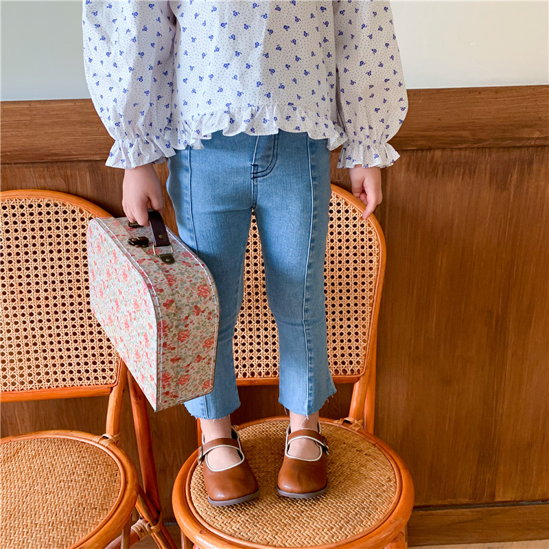 

Cute girls fashion denim boot cut pants 2020 Autumn elastic Slim jeans Raw jeans 1-7Y, Blue