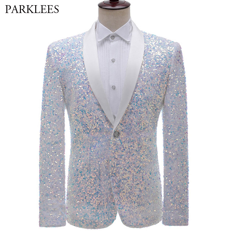 

White Glitter Sequin Blazer Men Mens Shawl Collar Tuxedo Dress Suit Jacket Casual Slim Wedding Party Blazer Costume, Green