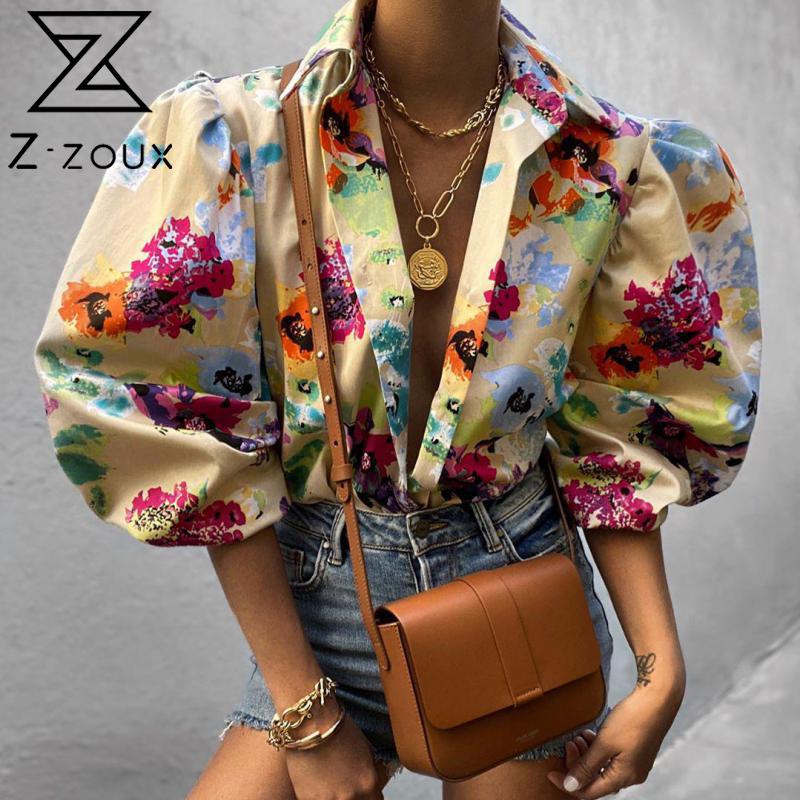 

Z-ZOUX Women Blouse Printed Women Shirts Lantern Sleeve Vintage Blouse V Neck Print Ladies Tops Fashion Short Sexy Print Shirt