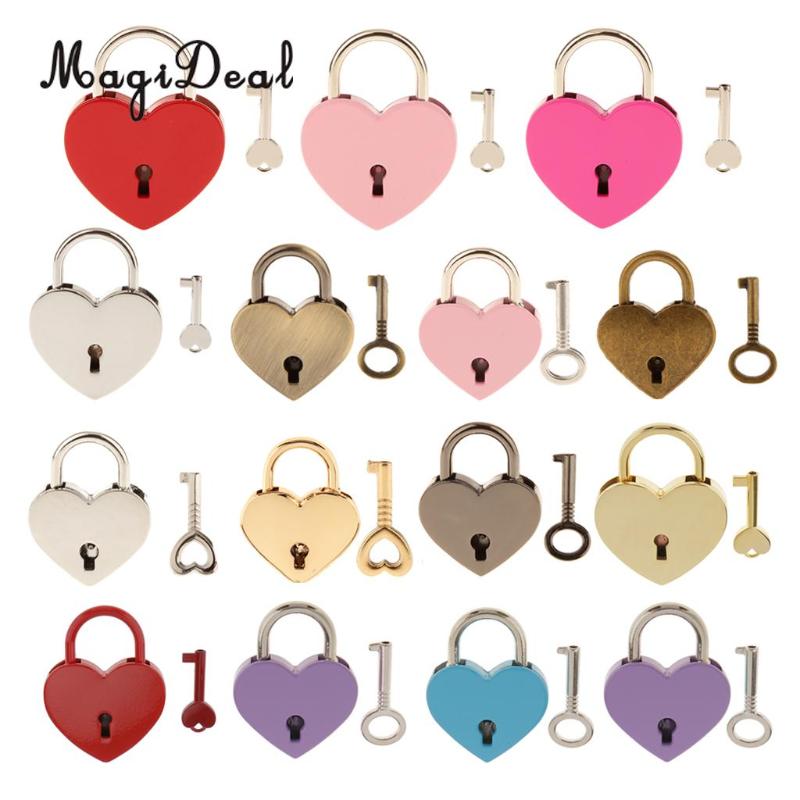 

MagiDeal Personalized Heart Shape Padlock + Key Travel Locker Set Vintage Home Decoration Accessories