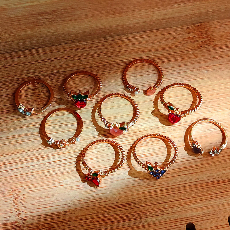 

Rhinestones Sweet Colorful Fruit Finger Rings Adjustable For Women Gold Color Rings For Girls Women's Accessories Party Gifts