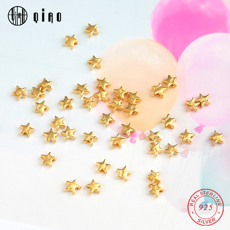 

10PCS 925 sterling silver Beads soild silver gold color pentagram beads Loose Spacer Star for Bracelet Jewelry DIY