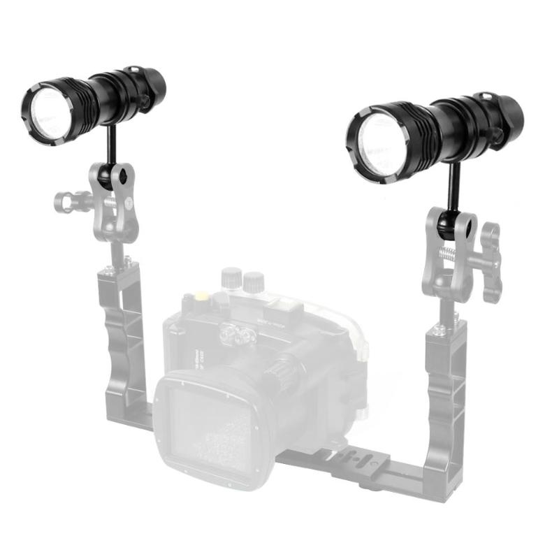 

1000LM 2000LM LED Waterproof Scuba Diving Underwater Flash Light with 1 inch Ball Head Clip for Action Camera