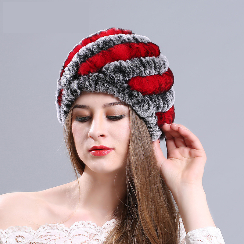 

Newest Knitted Fur Hat Women Fur Beanies Autumn Genuine Hat Hand Hook Pineapple Headgear Winter Caps, 02