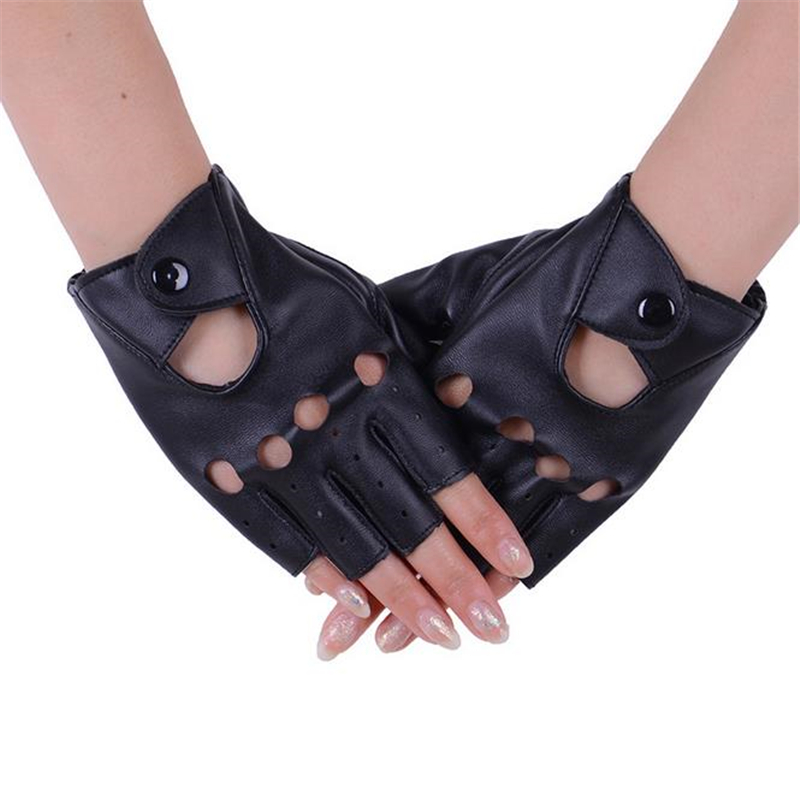 

Free Shipping Fashion PU Half Finger Driving Show Women Gloves Fingerless Gloves For Women Black LC121