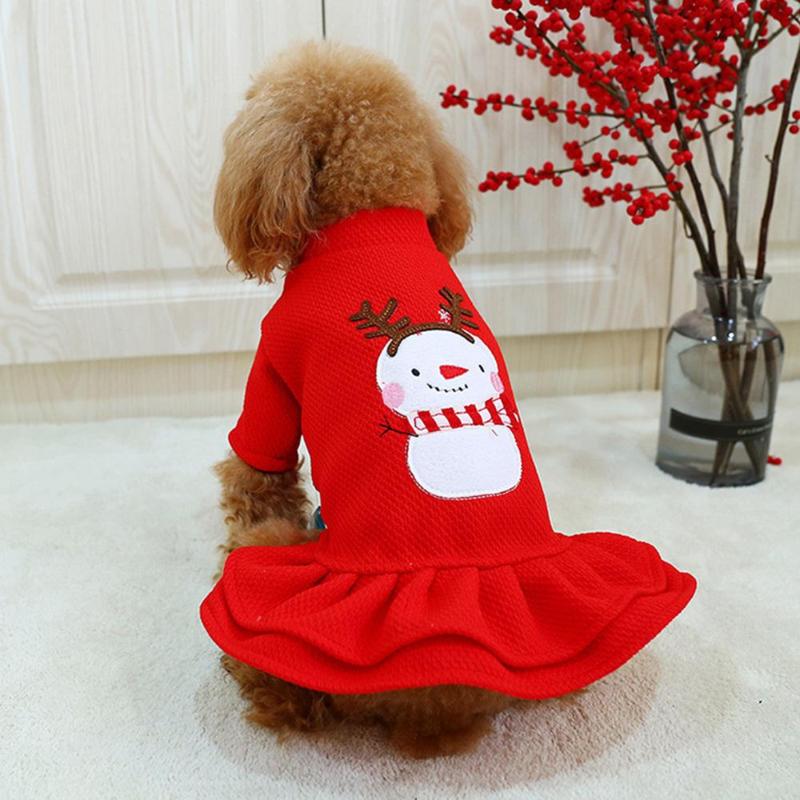 

Christmas Dog Clothes Dog Pet Xmas Costumes Winter Princess Dress Comfortable Warm Soft Lovely Coat Snowman Christmas Dress, As pic