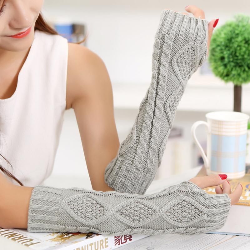 

Autumn winter lady knitting rhomboid sleeve half - finger long 30cm warm gloves