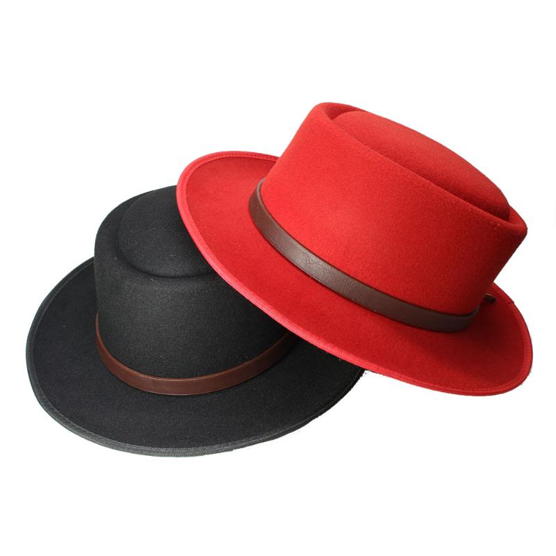 

LUCKYLIANJI Big Size 60cm/US7 1/2 100% Wool Retro Unisex Wide Brim Round Top Cap Fedora Porkpie Pork Pie Bowler Hat Leather Band, Black
