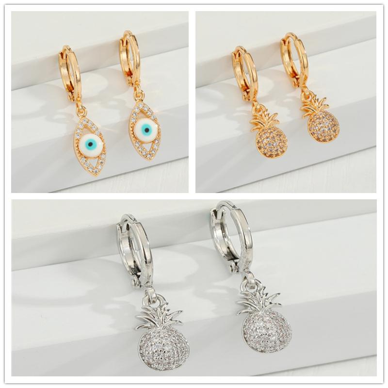 

1pair Zircon Pineapple Devil'S Eye Women Earrings Small Cute Fruit Dangle Earring Simple Jewelry
