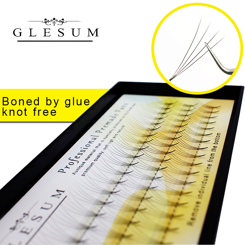 

Glesum Volume 3D/4D/5D eyelashes C Curl Short-Stem Pre Made Fans, Silk Soft Lash Extension, False Mink Individual Eyelashes