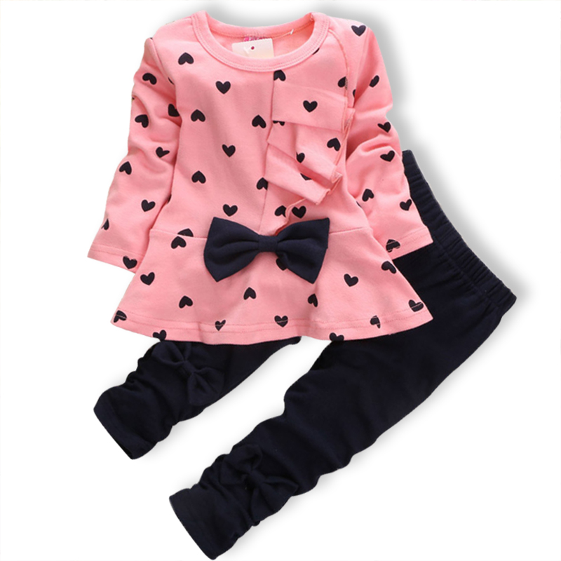 

2020 new Spring Autumn Cotton children girls clothing sets Cute Dot clothes bow tops t shirt leggings pants baby kids 2pcs suit, As picture