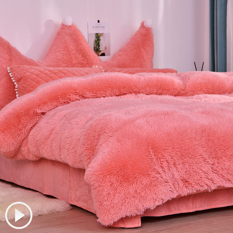 

JUSTCHIC Autumn Winter Warm Quilt Cover Mink Cashmere + Crystal Fleece AB Double-sided Duvet Cover Sheets Pillowcase Comforter