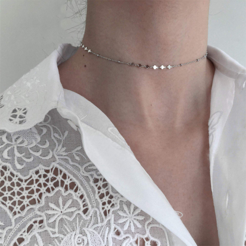 

925 Sterling Silver Chokers Necklaces for Women Glossy Surface Short Fashion Clavicle Necklace Ladies Femme Jewelry Accessories