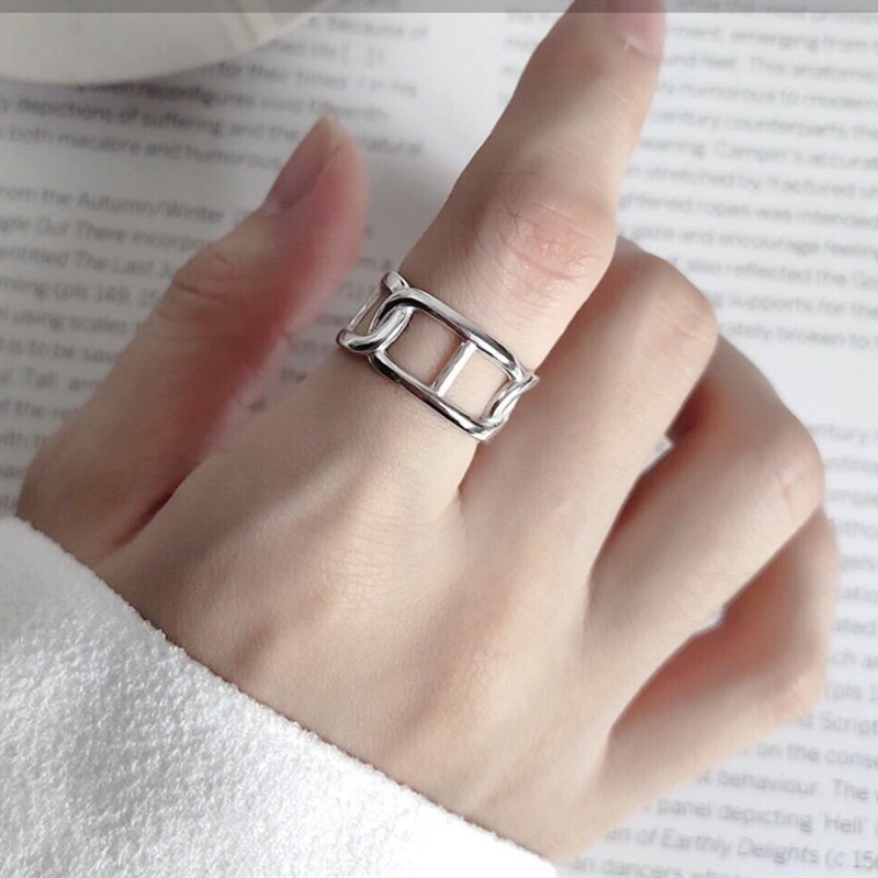 

Simple Fashion Geometric Lock Chain Opening Ring Silver Color Rings Jewelry For Women Party Gift