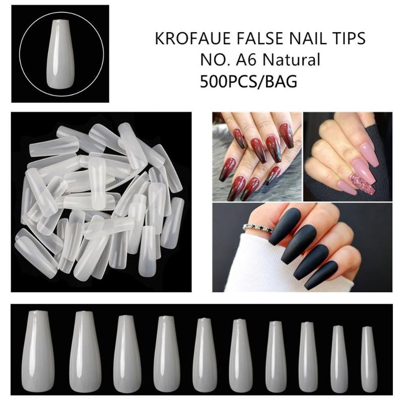 

KROFAUE Long Ballerina False Nail Tips With Designs Press On Fake Nail 500 Pcs Packaging Bag Manicure Set DIY Tools, A6 clear