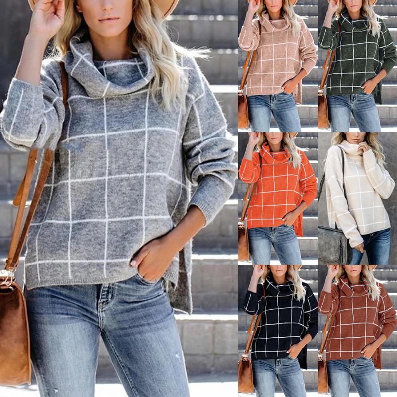 

2020 Autumn and Winter New Sweater Women' Front Short Back Long Square Plaid Two-Lapel Sweater Top, Black