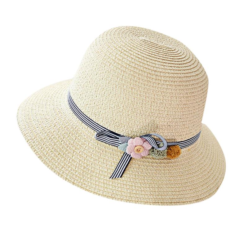 

2020 Summer New Solid Floppy Straw Hats For Women Flower Accessories ladies Summer Beach Sun Caps Panama Style Hat D1, Pk