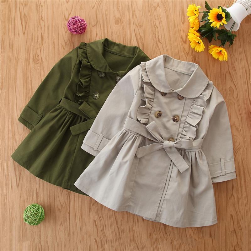 

Children Mid-length Tops Trench Coat Girls' Fashion Lace Belt Jacket Spring Autumn Baby Kids Casual Overcoats Clothes, Gray