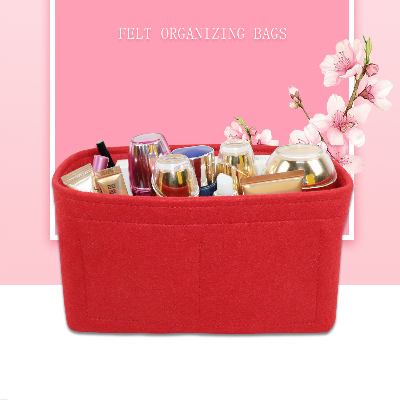 

Womens Makeup Organizer Felt Cloth Insert Storage Bag Multi Pockets Cosmetic Pouch Travel Purse Insert Bag Accessories Supplies