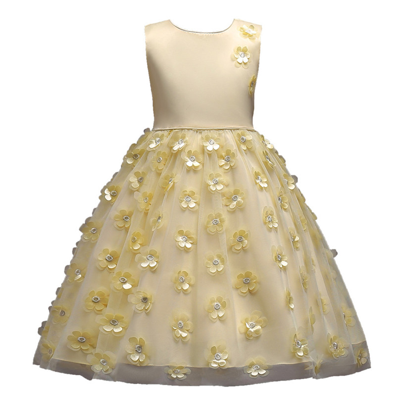 

2019 Fashion Children Dresses For Girl Clothes Elegant Fower Girls Dress Kids Princess Birthday Applique Prom Designs Ball Gown, Gold