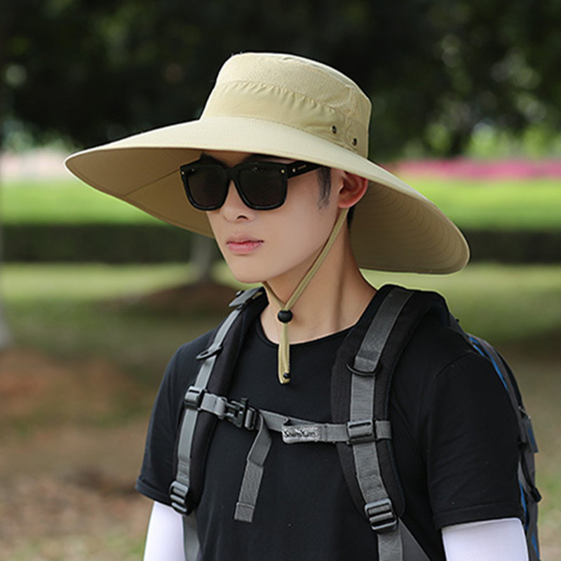 

2020 New Men Solid Bucket Hat Large Wide Brim Hats Chin Strap Fishing Cap Jungle Hunting Caps Sun Protection A1, Dark grey