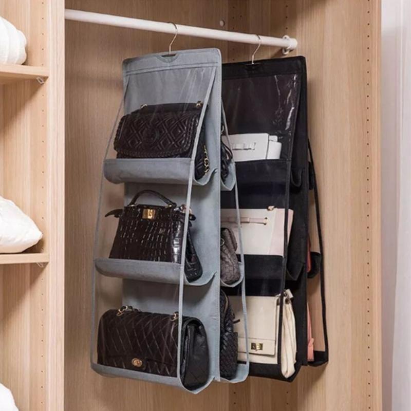 

iCozzier 6 Pocket Hanging Handbag Organizer for Bag Collect Wardrobe Closet Dustproof Storage Bag Door Wall with hook up, Blue