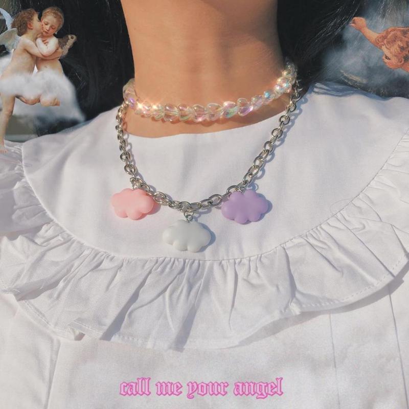 

2020 New Trendy Choker Colorful Transparent Daisy Dangle Cloud Love Necklace for Women Summer Hot Jewelry