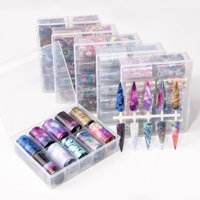 

1 Box Holographic Nail Foils for Manicure Flower Marble Shining Galaxy Designs Transfer Stickers Starry Sky Adhesive Wraps Decal, 15