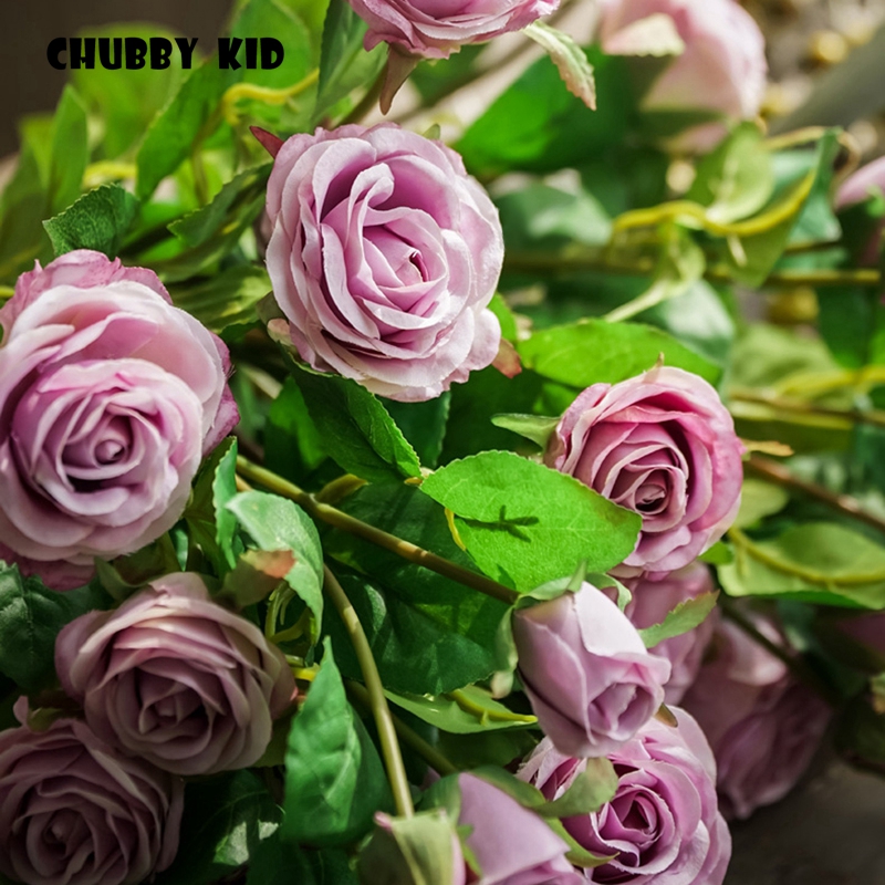 

Wholesale high quality 5 heads artificial rose flowers nice fake rose wedding decorative silk wedding hot Rosa 12pcs/lot, Purple rose