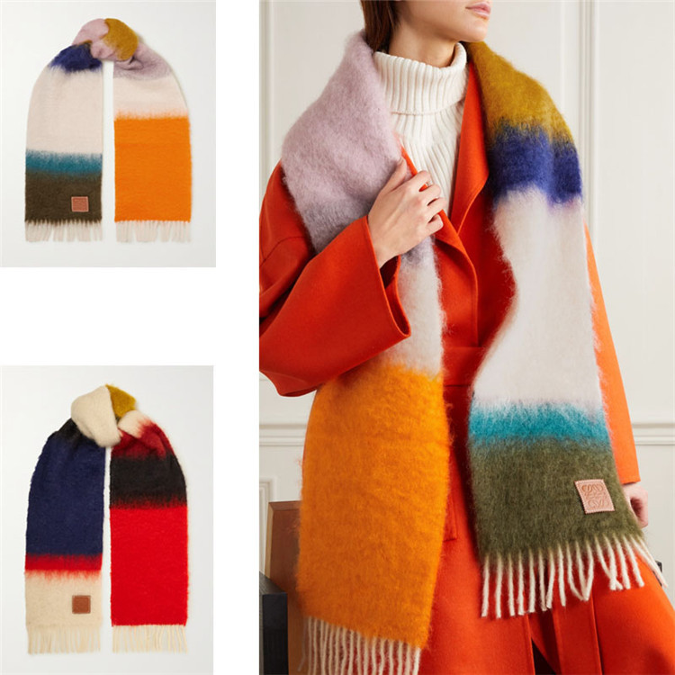 

Scarves 2021Europe And America Color Stripe Women's Scarf Horizontal Contrast Tassel Autumn Winter Warm Shawl