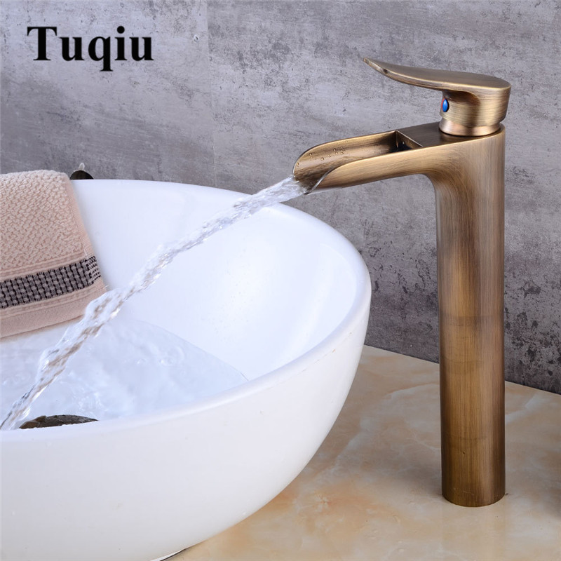 

Vidric Antique Tall Basin Faucets Waterfall Bathroom Faucet Single handle Basin Mixer Tap Bath Antique Faucet Brass Sink Water C