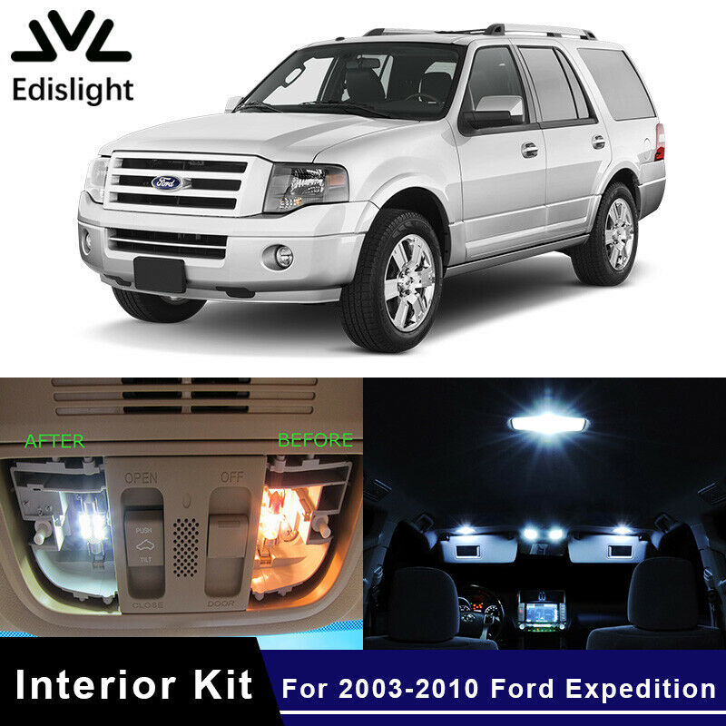 

15x White Auto LED Interior Lights Kit For 2003-2010 Expedition Car Map Dome Trunk Door Bulbs Replacement US Stock, As pic