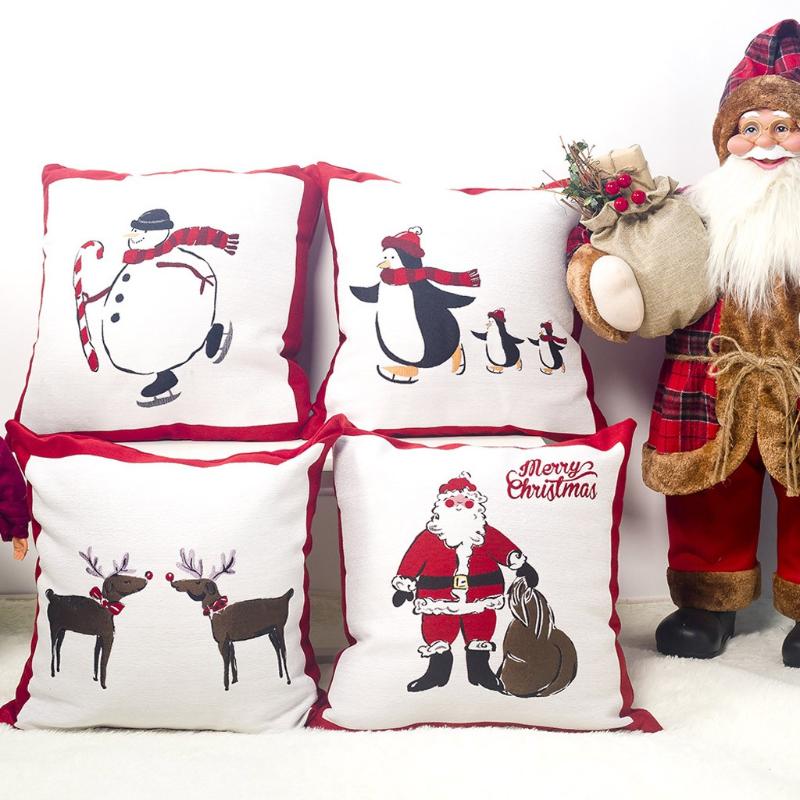 

Merry Christmas Pillow Cases Linen Snowman Santa Claus Elk Print Sofa Cushion Cover Pillow Christmas Decorations For Home 2021