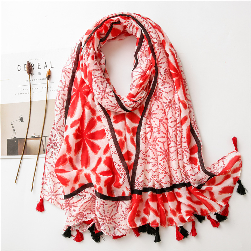 

Ladies Spain Fashion Aztec Floral Tassel Viscose Shawl Scarf Women High Quality Wrap Stole Bufandas Muslim Hijab Snood