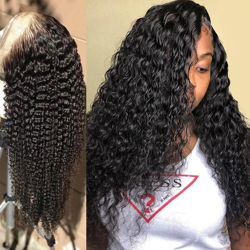 

Melodie Kinky Curly Peruvian Lace Front Human Hair Wigs preplucked Deep Water Wave 13x6 Lace Frontal Hair wig For Black Women, Natural