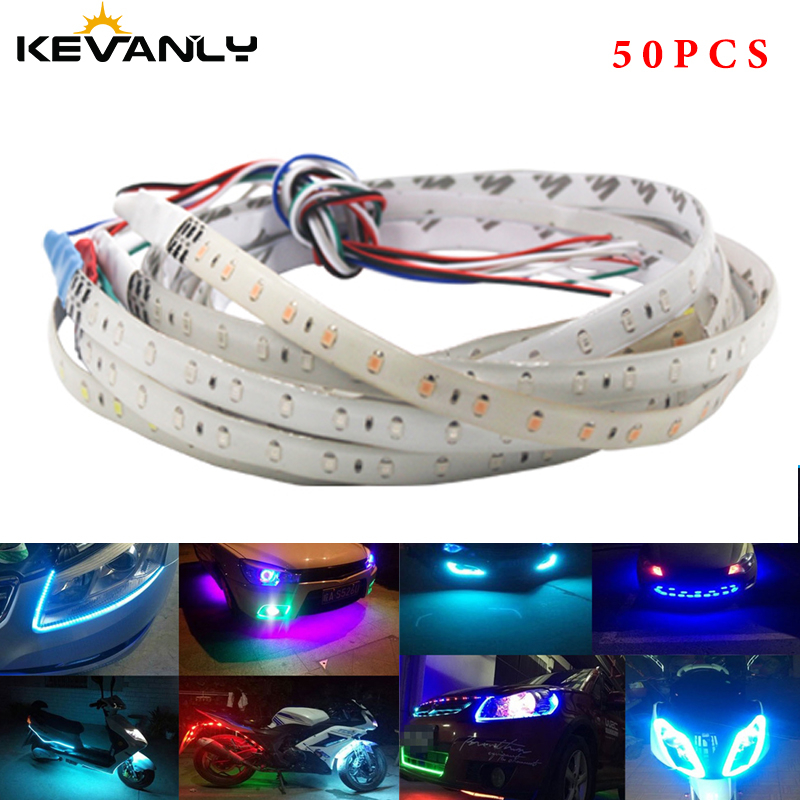 

50pcs Car LED Strip 30cm 60cm 18 modes Flexible colorful Decorative flowing Lamp motor DRL RGB Angel Eyes Daytime Running light