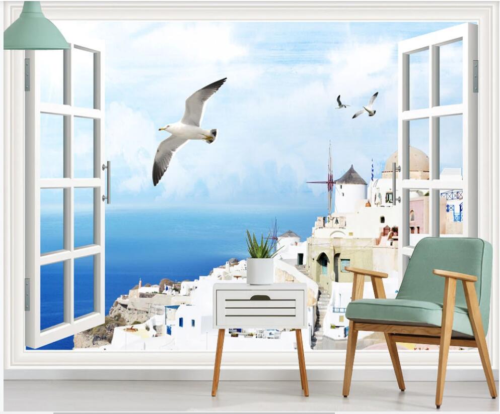 

3d photo wallpaper custom mural Beautiful Mediterranean architecture window scenery home decor 3d wall murals wallpaper for wall 3 d, Non-woven wallpaper