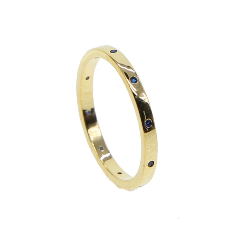 

2020 New fashion bezel setting circle blue CZ women jewelry Gold color high polished simple wedding band eternity finger ring