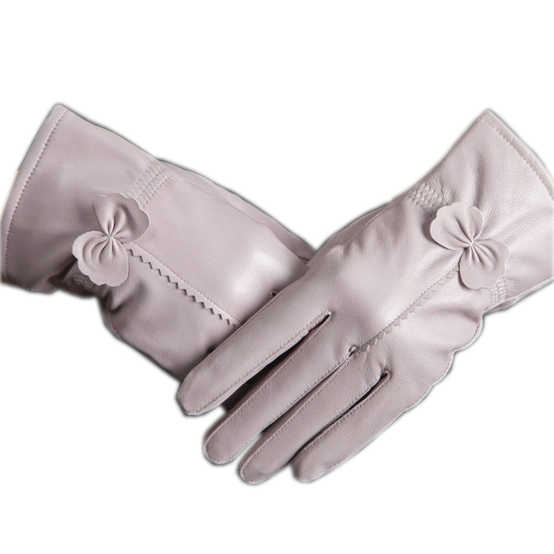 

Leather sheepskin gloves quality genuine leather bow women's gloves thickening thin