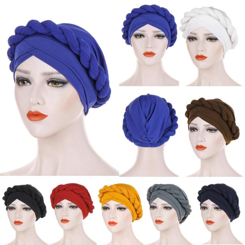 

NEW Women Braid India Hat Muslim Ruffle Cancer Chemo Beanie Turban Wrap Cap Stretch Turban Hat Loss Head Scarf Wrap Hijib Cap, White