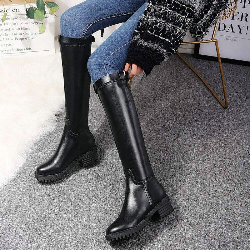 

Large Size 35-43 2020 New Knee High Rain Boots Women Winter Autumn Shoes Woman High Heels Sexy Ladies Fashion Brand Buckle Boot, Black