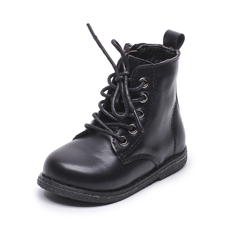 

2020 Kids Girls Boys Side Zip Ankle Boots High Shoes Children Autumn Unisex Classic Lace-Up Work Boots Size 21-30, Black