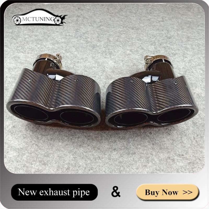 

1 Pair New H model Exhaust tip Glossy Carbon fiber Glossy black For Akrapovic Dual Exhaust Muffler Tail Nozzle Pipes