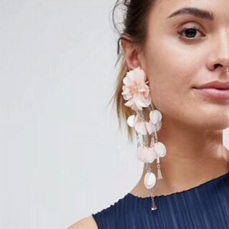 

6 Colors Bohemian Manual Fabric Flower Sequins Fringe Earring Acrylic Beads Tassel Long Drop Earrings For Women Wedding Jewelry