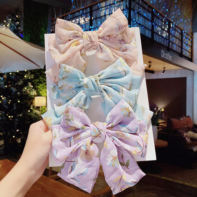 

New Fashion Chiffon Hairpin Double Bowknot Hair Clip Print Floral Spring Clip Women Headwear Hair Accessories