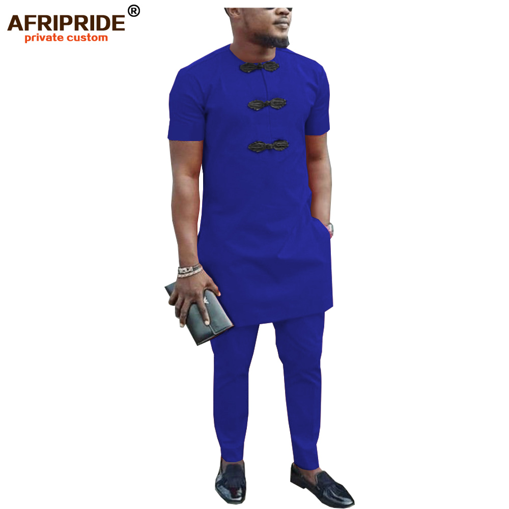 

African men shirt suit dashiki blouse shirts + ankara pants tracksuit set pocket outfit slim fit formal wear afripride a1916047