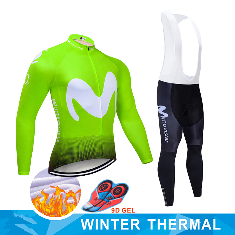 Ropa Ciclismo Invierno 2020 Team Movistar Winter Cycling Jersey set Thermal Fleece Cycling Clothing MTB bike jersey Bib pants set-image-584512293