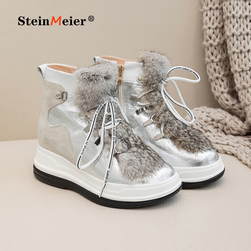

Women Wool Ankle Boots Winter Warm Short Boots Genuine Leather Platform Office Casual Shoes Woman Flats Platform 2020, Silver