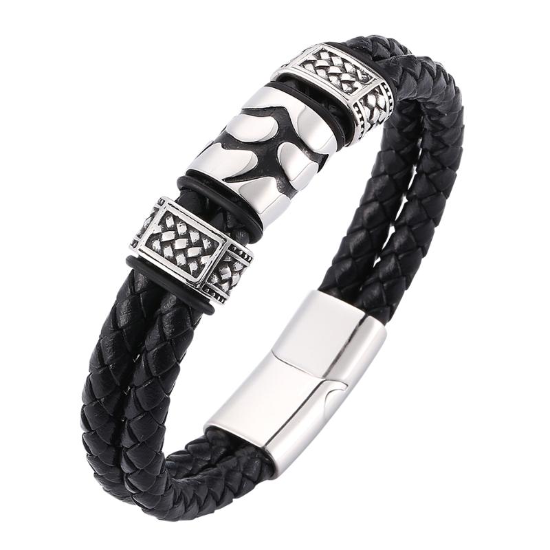 

Retro personality business men's woven leather bracelet Stainless steel magnetic buckle fashion simple charm bracelet 7-SP0076